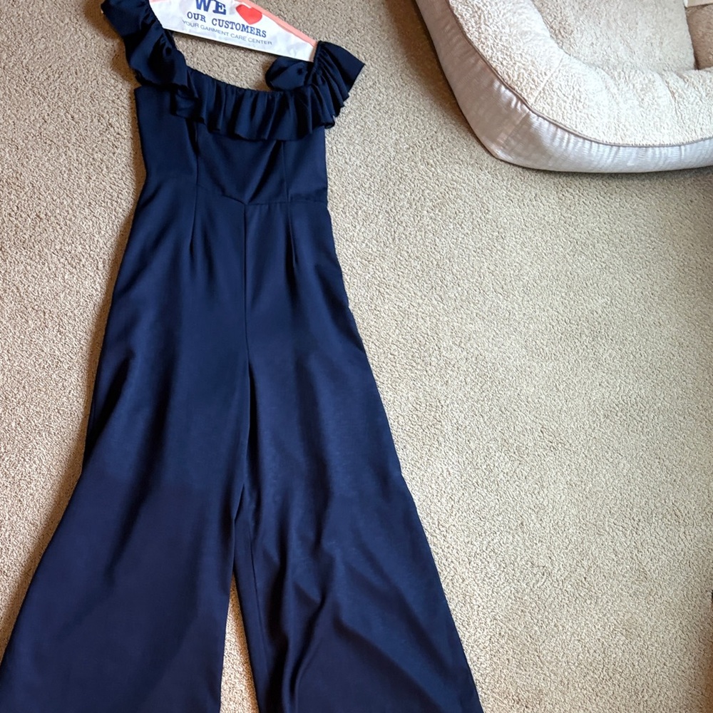 Aqua Ruffled Navy Jumpsuit